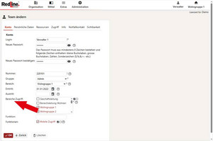 Bereichszuordnung und Rechtevergabe