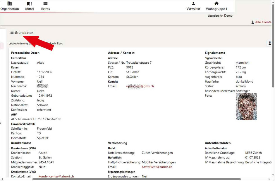 Klienten Profil Grunddaten