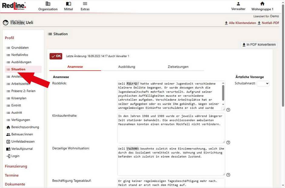 Klienten Profil Anamnese
