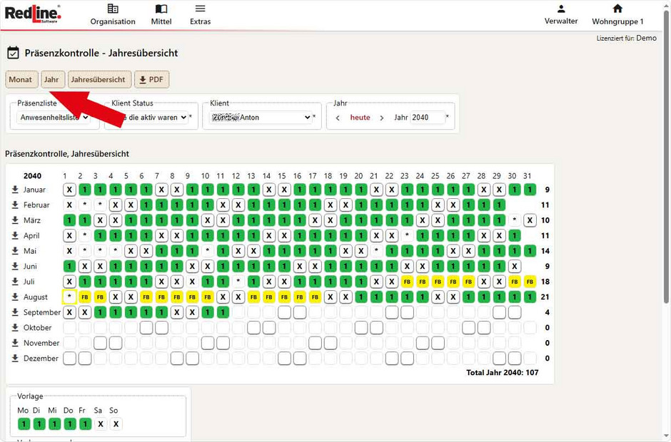 Zeiterfassung Jahresübersicht